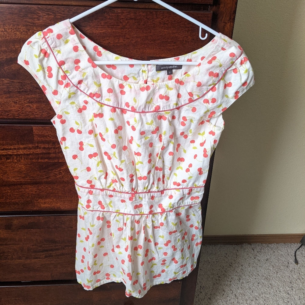 Emily and Fin Modcloth cherry print blouse small